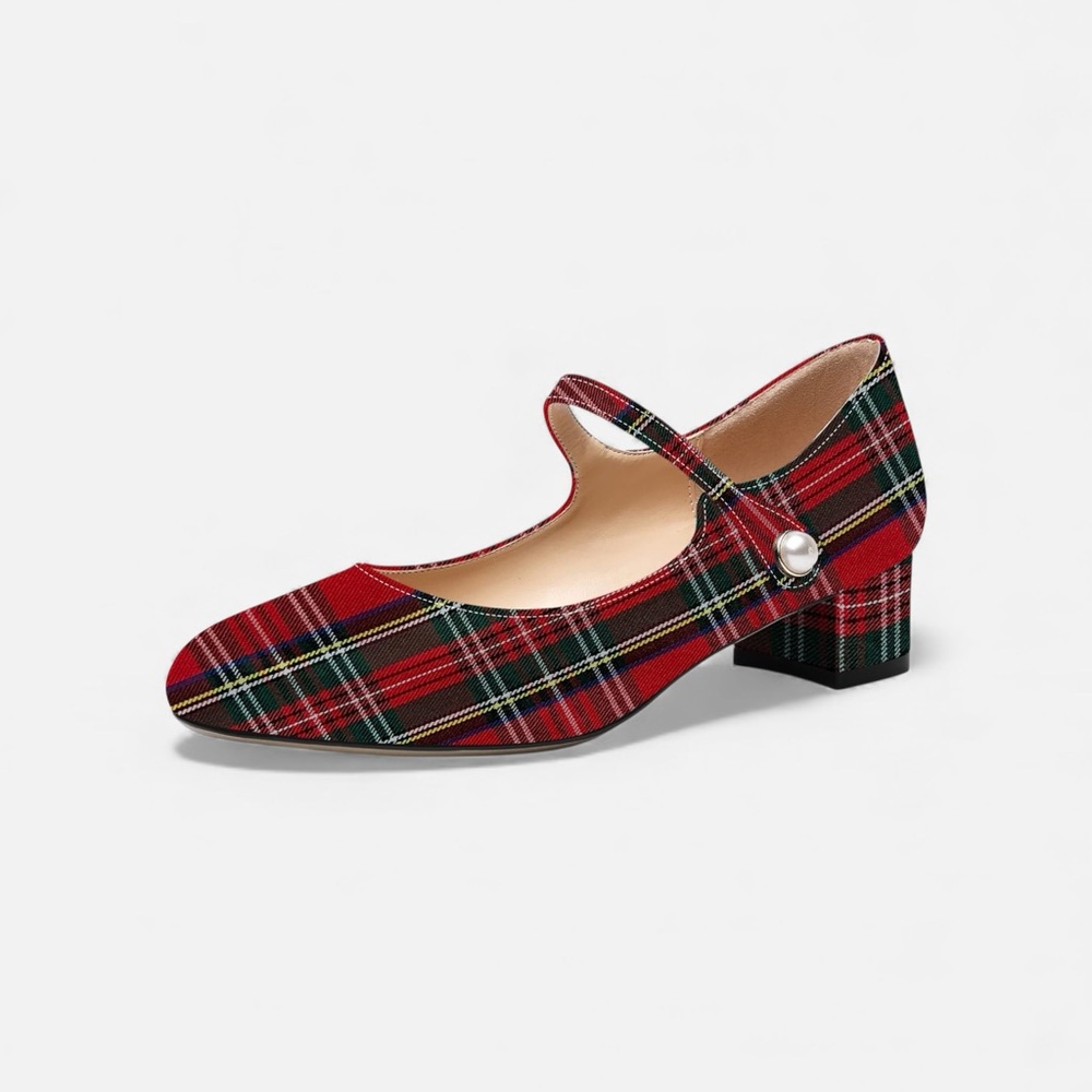Red Plaid Heels Roserwish NIB Holidays